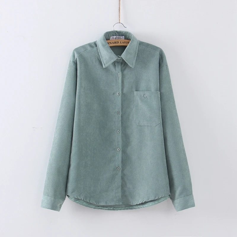 

Autumn New Corduroy Blouse with Pocket Bottoming Tops Coat Fashion Long Sleeve Loose Female Shirt
