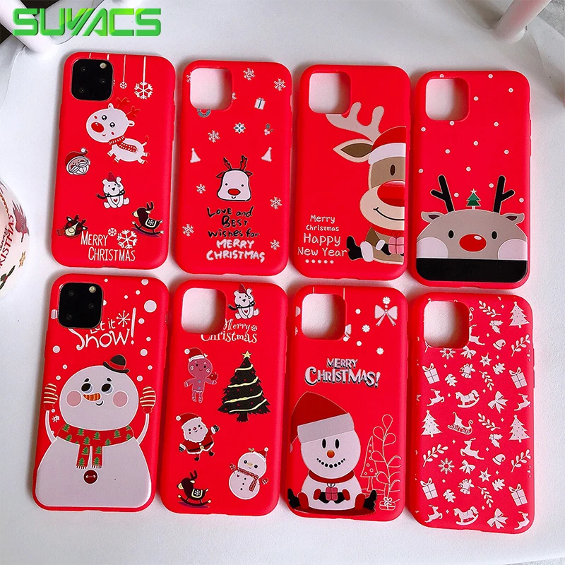 

SUYACS Merry Christmas Cartoon Elk Phone Case For iPhone 11 Pro Max 7 8 Plus XR 2 X XS Max Candy Color Soft TPU Back Cover Bag