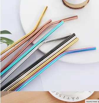 

600pcs/lot High Quality Colorful Straw 304 Stainless Steel Straws Reusable Bent Metal Drinking Straw with Cleaner Brush