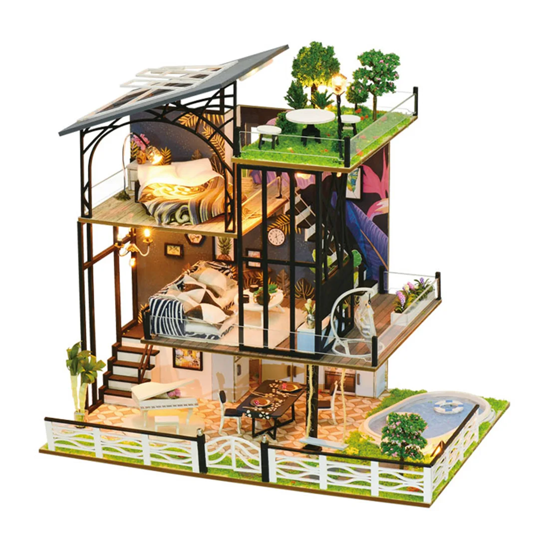 

Three-Story Villa Kits DIY Wooden Miniature Dollhouse Handmade Doll House Model For Children Education Christmas Birthday Gift