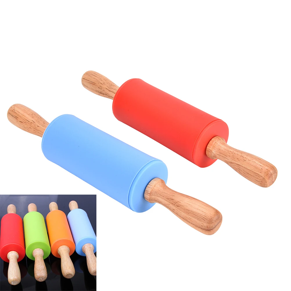 New Wooden Handle 1Pc Non-stick Silicone Rolling Pin Dough Roller Kitchen Tools Pastry Boards