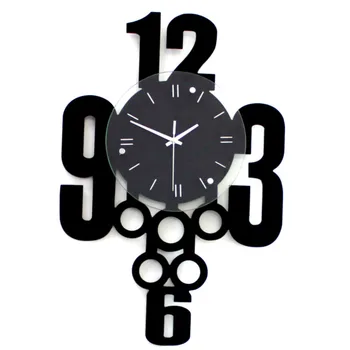 

3D Black Creative Number Large Wall Clock Decor W/Free Wall Hooks 23.2"L 15.4"W