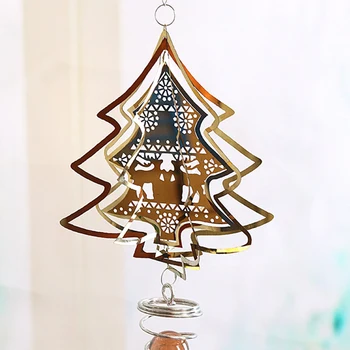 

3D Christmas Tree Metal Stainless Steel Hanging Wind Spinner/Wind Chime Twisting Garden Windchime Rotating With Wind
