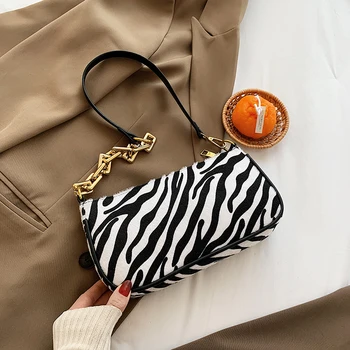 

Zebra Pattern Small Velvet PU Leather Shoulder Bags for Women 2020 Trending Chain Handbags Women's Branded Trend Hand Bag