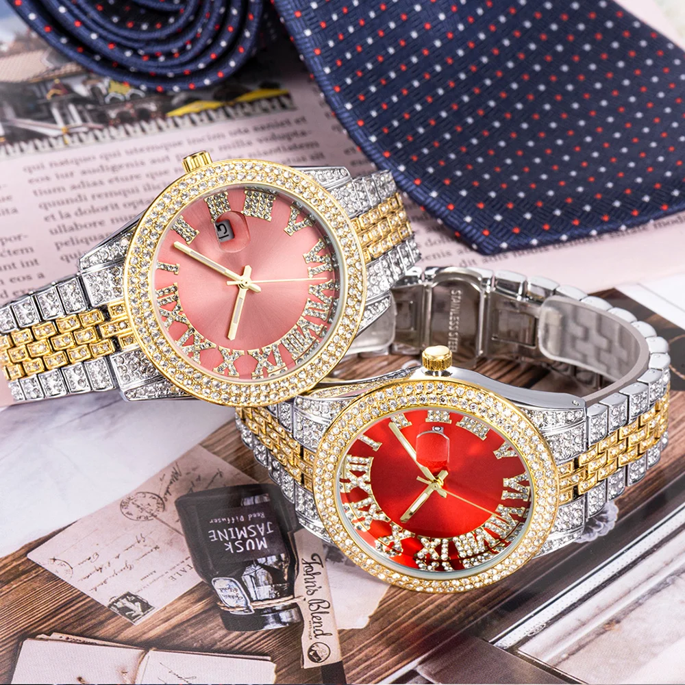 Men Wristwatch Ice Out Full Diamond Male Wristwatch Luxury Red Watches Man Gold Silver Stainless Steel 17 H29abc4b0795b4486a44a3108d2a8f04dk