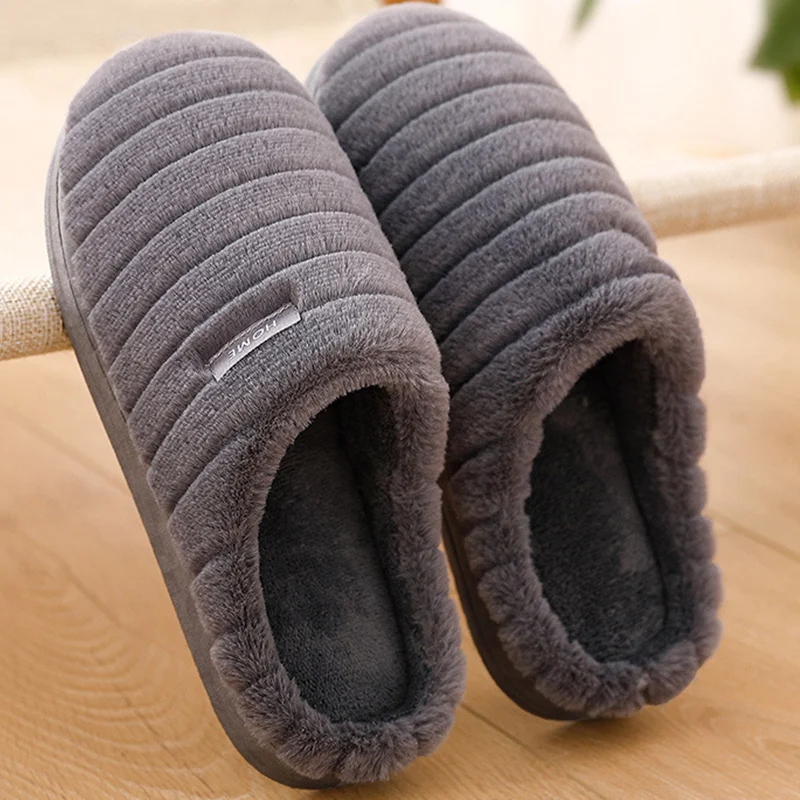 

Plus Size 43-45 Fur Slippers Women Flock Striped Comfy Winter Slippers Woman PVC Plush Indoor Slippers For Women