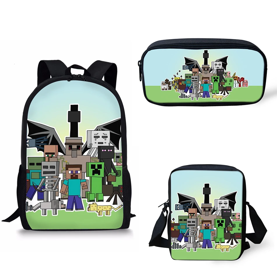 

2019 New Hot Arrival 3Pcs Set School Backpack Shoulder Bag Pencil Bag Set Minecraft Print School Bag Kids Boy Children Book Bag
