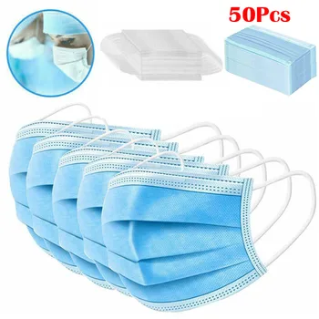 

3-Layers Nonwoven Masks Disposable Face Mask Blue White Mouth Masks Disposable Mask Adult Breathable Dust Protective Mask Masken