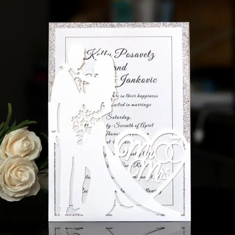  100pcs/set European Style Valentine's Day invitation Card Hollow out Luxury Wedding Greeting Card B - 4.00031E+12
