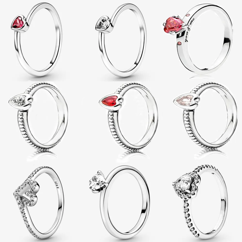 

2021 H2021 Heart Solitaire Ring 925 Sterling Silver Fashion Brands Not Allergic Daily Wear Heart Ring DIY Jewelry Wife's Gift