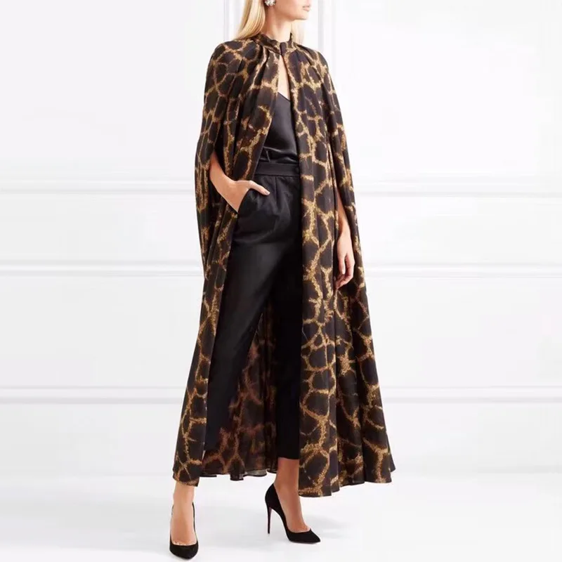 

Women Cardigan Coat Round Neck Cloak Print Sleeve Leopard Maxi Layers For Women 2019 Autumn Fashion Vintage Tide