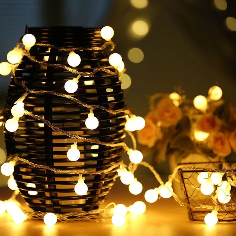 5м 50 светодиодный шар гирлянды строка освещение рождественнской елки Свадебные уличное украшение Водонепроницаемый Фея освещение для помещений и улицы 220V лампа ЕС