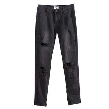 

Pants with zipper knees big hole jeans jeans hip hop trend men's high street wind wild pants