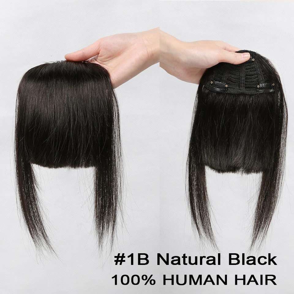 Human Hair Bangs 3 Clips 3D Blunt Cut Natural Hair Bangs OverHead Clip In Hair Extensions Non-Remy 2.5
