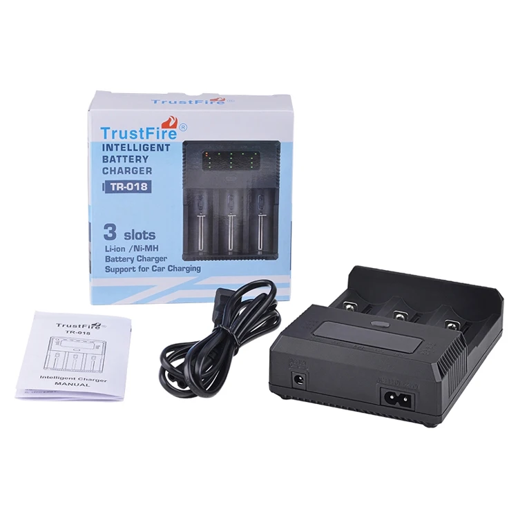 TrustFire TR-018 интеллигентая(ый) быстро Li-Ion Батарея Зарядное устройство 3-слоты Дисплей зарядки для 23650 26650 21700 20700 14500 18650 18350 - Цвет: Черный