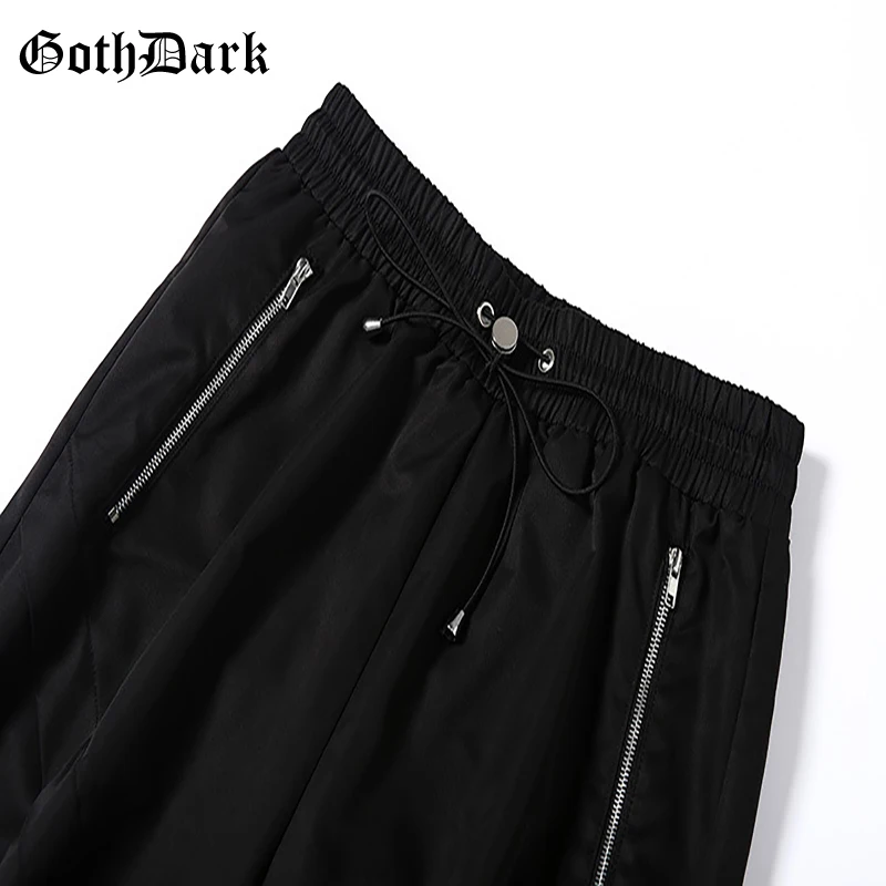Готические темно-черные плиссированные готические панковские брюки для женщин Harajuku Осень Высокая талия на молнии бандажный с заклепками женские модные брюки