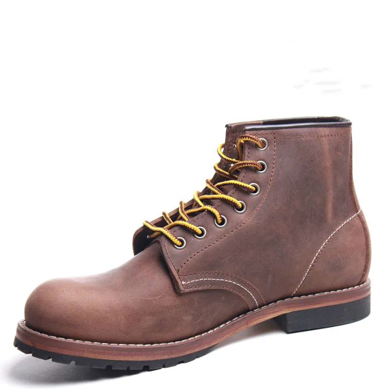 

2019 Winter Vintage Chunky High Quality Unisex Brown Work Shoes Oversize Mens Combat Steel Toe Leather Outdoor Boots