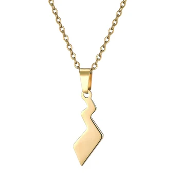 

11x25.5mm Pokemon Pikachu Tail Necklace for Women Gold Color Lightning Shape Necklace Stainless Steel 20'' Chain