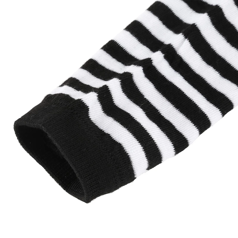 Black White Stripe Huante Fashion Women Lady Girls Stretchy Soft Arm Warmer Long Sleeve Fingerless Gloves 