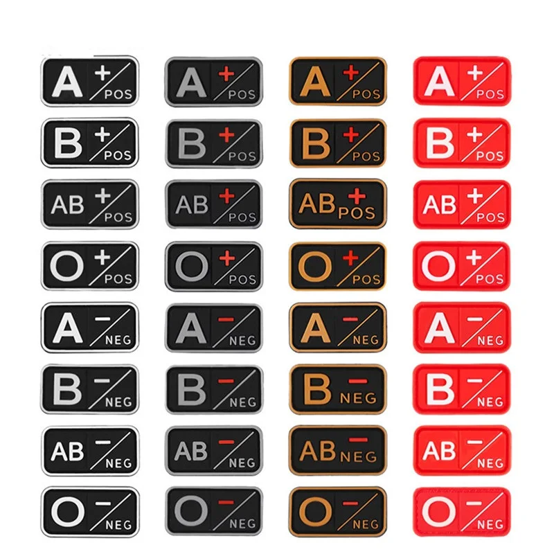 Patch 3D PVC A+ B+ AB+ O+ Positive A- AB- O- Negative Blood Type Group patches for clothing Military Tactical badges Accessories (1)