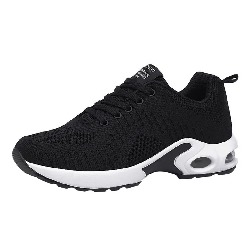 Women Fashion Mesh Breathable Sneakers Lady Flyknit Air Cushion Casual Shoes Solid Non-slip Running Joggers Sport Shoes New - Цвет: Black