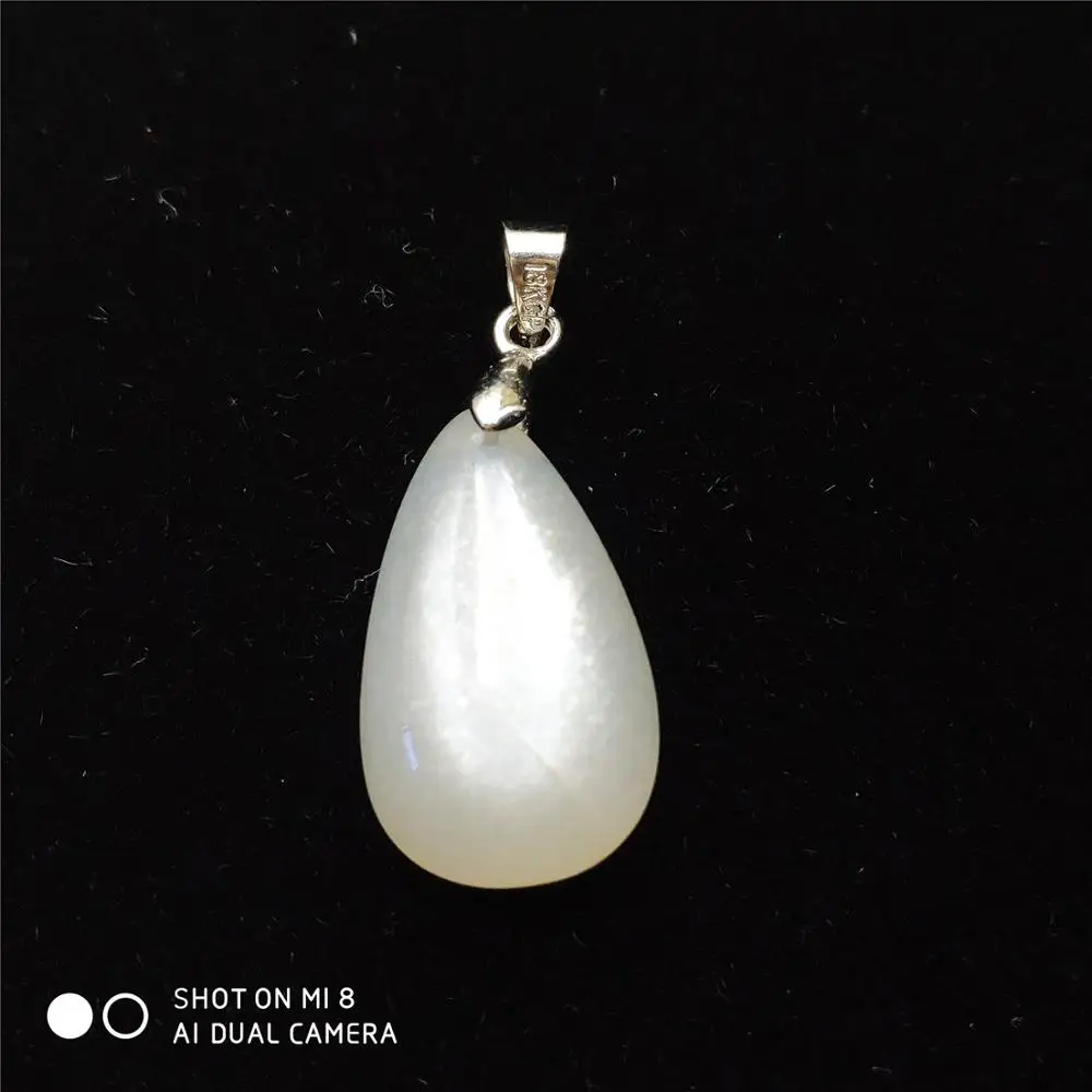 

Genuine Natural Grey Moonstone White Light Pendant Women Men New Gift 22x13mm Water Drop 925 Silver Crystal Necklace AAAAA