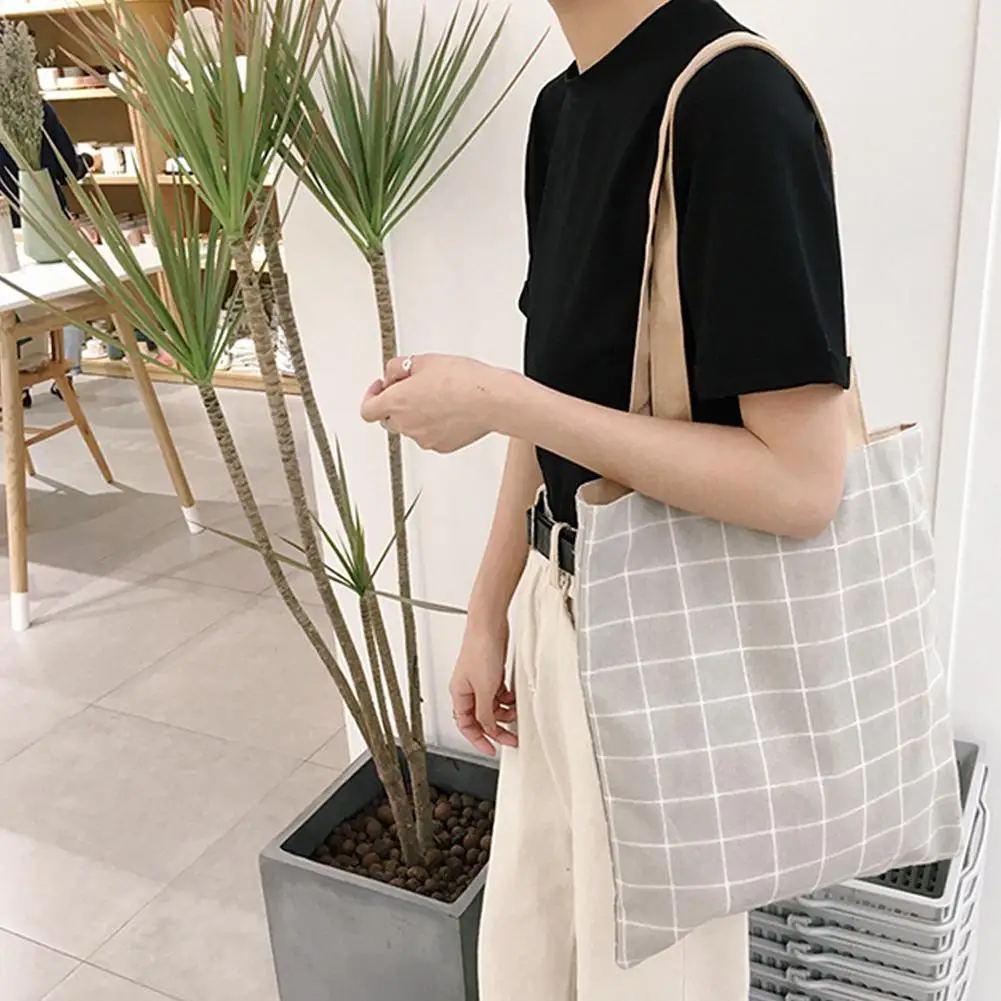 Новые стильные парусиновые сумки для покупок на одно плечо, повседневная сумка для покупок с клетчатым декором, Большая вместительная сумка для девочек