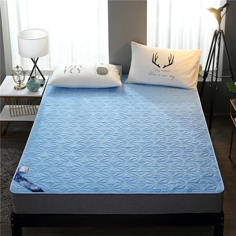 180*20cm Cotton Terry Waterproof Mattress Pad Cover Anti Mites Bed Sheet Waterproof Mattress Protector for Bed Mattress Topper - Color: Blue