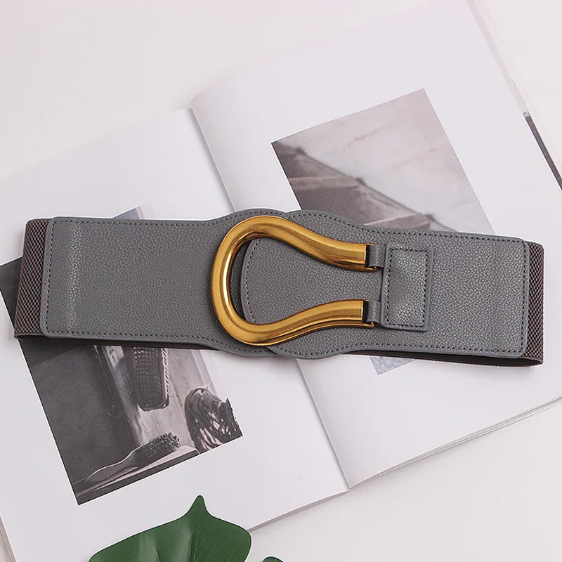 gray belt Новая мода размера плюс пояс широкий большой пояс корсет ремни для женщин платье эластичное дизайнерское высокое качество grosse ceinture femme - Цвет: gray belt
