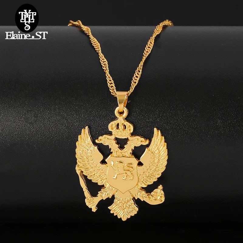 Черногория eagle ожерелья с подвесками двойным двух голового орла Колье цепи для