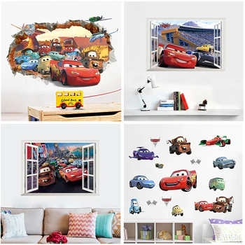 

3D Window Disney Cars 3 Lightning Mcqueen Wall Stickers For Home Decor Living Room Cartoon PVC Wall Decals Mural Art DIY Poster