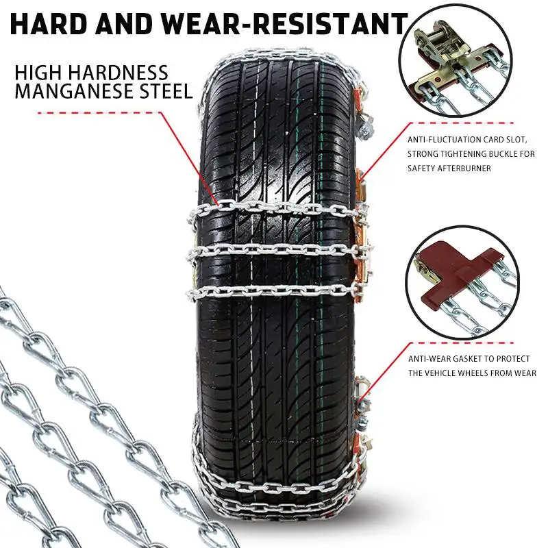 2Pcs Car Tire Chain Strap Snow Chain Emergency Anti-Skid Automobile Chains for Outdoor Car SUV Universal Anti Skid Snow Chains