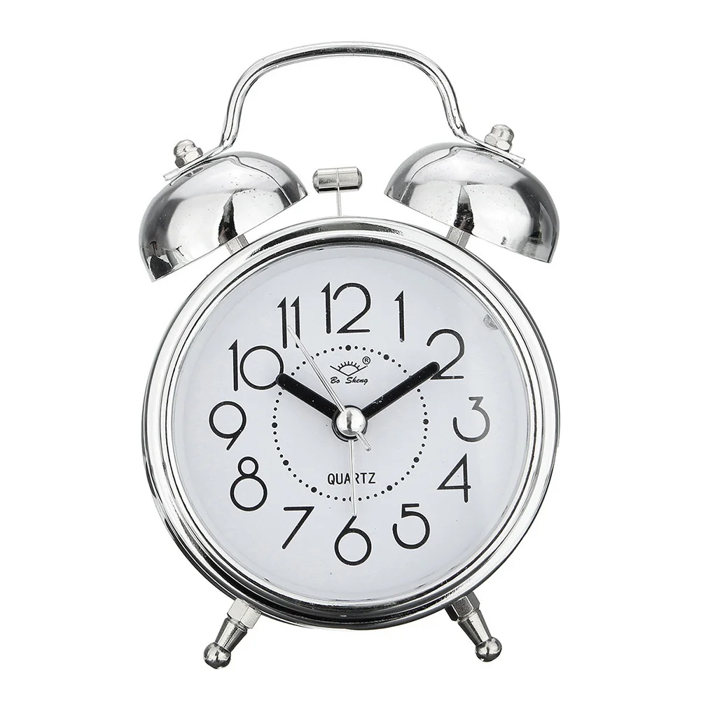 Decor Table Bedroom Classic Snooze Round Bedside Quartz Alarm Clock Double Bell Decorative Cute Desktop Desk Battery Operated