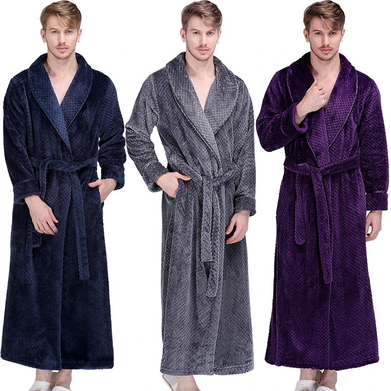 mens cotton sleep shorts Men Winter Extra Long Thick Warm Grid Flannel Bathrobe Mens Luxury Kimono Bath Robe Women Sexy Robes Male Thermal Dressing Gown cheap pajama pants