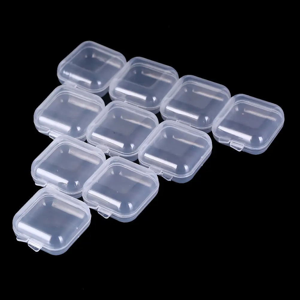 20pcs Mini Clear Plastic Small Box Hook Jewelry Earplugs Storage Container Case