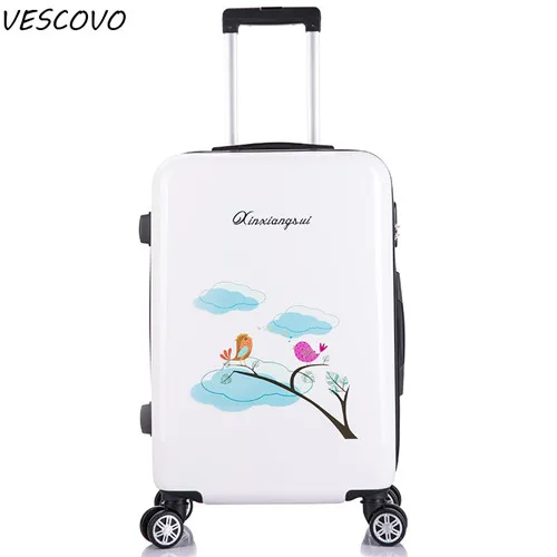 VESCOVO CartoonTrolley suitcase PC rolling luggage spinner student cute little elephant 16"20"24inch travel bag on wheel - Цвет: 20inch