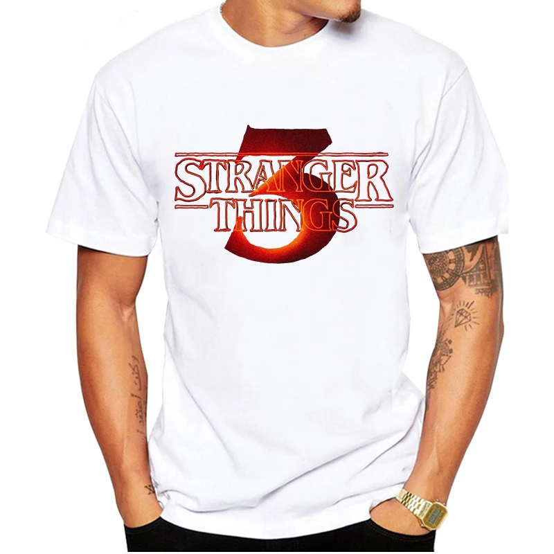 

LUSLOS American TV Series Strange Story Surrounding Stranger Things Short Sleeve Cotton T Shirt Men Thriller Funny Cute Tees