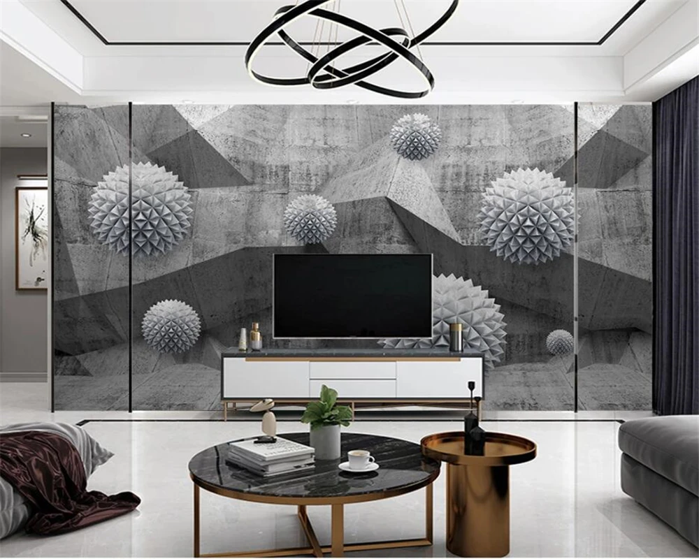 

beibehang Customized modern minimalist industrial wind gray white 3D three-dimensional spherical geometric background wallpaper