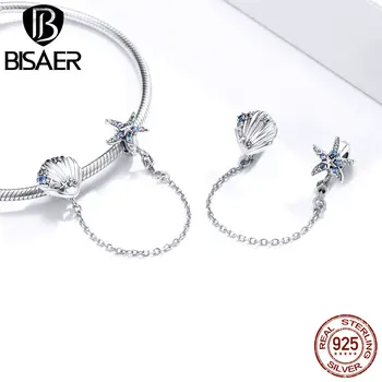 

BISAER Ocean Starfish & Shell 100% 925 Sterling Silver Stopper Sterling Silver Charms Fit Original Bracelet S925 Jewelry HSC1478