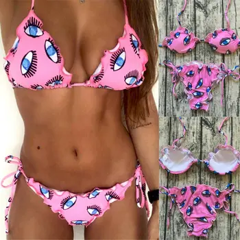 

2020 Summer Ruffles Bikini Women Sexy Solid Triangle Bikini Set Push-up UnPadded Bra Swimsuit Triangle Bather Set Beachwear