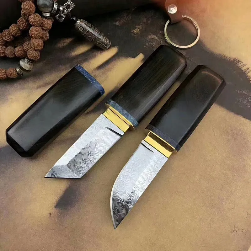 Дамасская сталь прямое лезвие японская Черная рукоятка Охотничий Тактический
