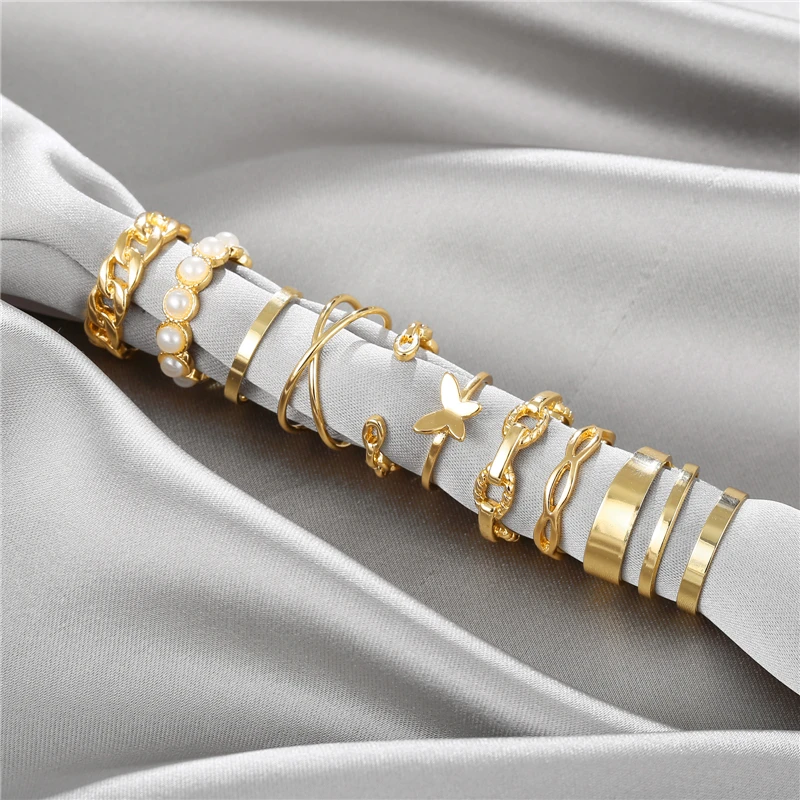 Комплект женских колец в форме бабочки с жемчугом | Украшения и аксессуары