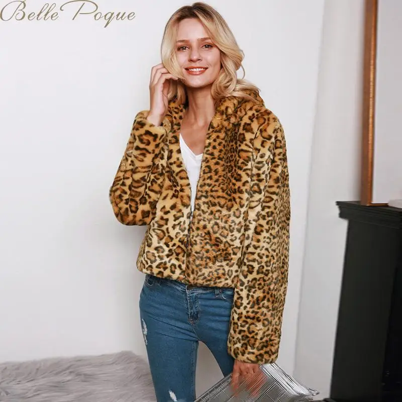Belle Poque утолщенное леопардовое женское короткое пальто из искусственного меха женская куртка повседневные пальто меховые куртки женские Harajuku