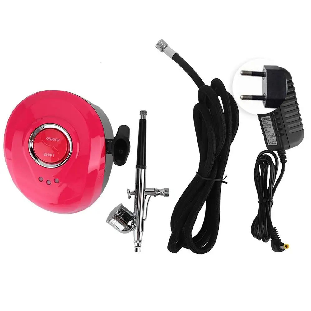 Pink EU Plug Воздушный компрессор для боди-арта, тату для ногтей, краска для ногтей, мини-распылитель, макияж, пистолет, набор для нанесения краски, тату, машинка для ногтей, Аэрограф, компрессор, США, ЕС, вилка - Цвет: Pink EU Plug