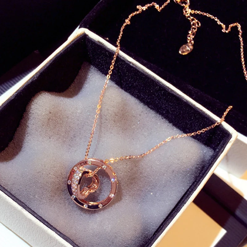 Luxury Bling Zircon Circle Heart Necklace Buckle For Women New Fashion Female Jewelry Clavicle Short Choker Necklaces Pendant | Украшения и