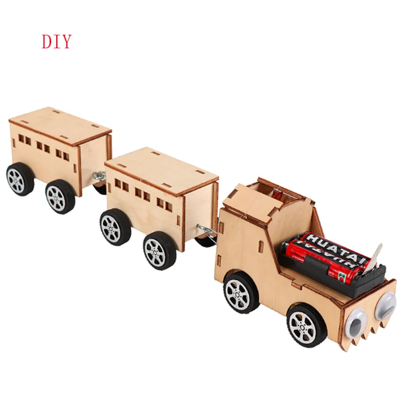 

DIY Creative wooden small train electric technology invention of children's scientific experimental puzzle toys