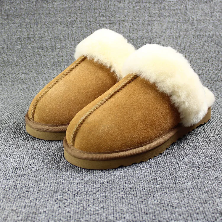 

Winter Sheep Fur Home Slippers Men And Women Genuine Leather Couples Warm Wool Slippers Time of Childbirth Closed-toe Cotton Sli