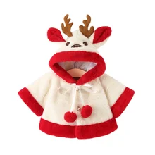 Cute Elk Plush Baby Jacket Autumn Winter Baby Girls Coat Warm Hooded Outwear Christmas Princess Cloak Toddler Girl Clothes