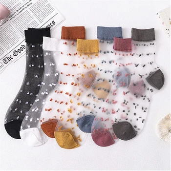 

2020 Women's Harajuku Breathable Transparent Mesh Polka Dots Socks Sexy Ladies Net Yarn Fishnet Dots Socks Female Hosiery Sox