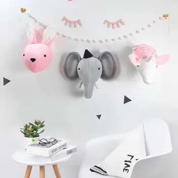 

Children's Room Ornaments Innovative Elephant Rabbit Toy Head Nordic Plush Decorative Wall Hanging Animal Head Decoration